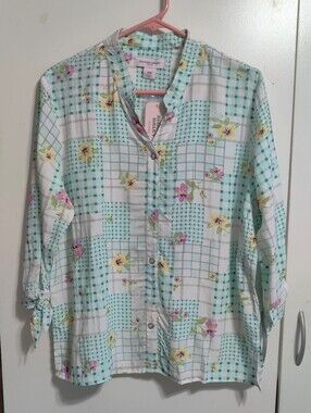 NWT Allison Daley Floral Gingham Blouse